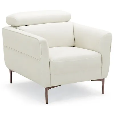 Modern Upholstered Accent Chair Single Sofa Armchair W/ Adjustable Headrest White