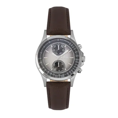 Men's Lc06923.364 Chronograph Silver Watch With A Brown Leather Strap And A Grey Dial