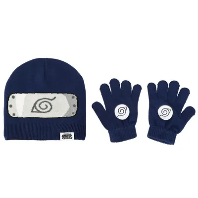 Naruto Logo Navy Kids Hat And Gloves Set