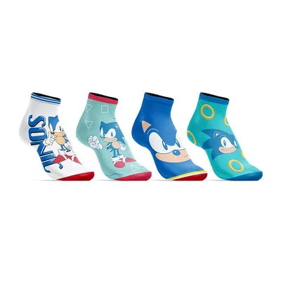 Sega Sonic The Hedgehog Golden Rings 4 Pack Kids Socks