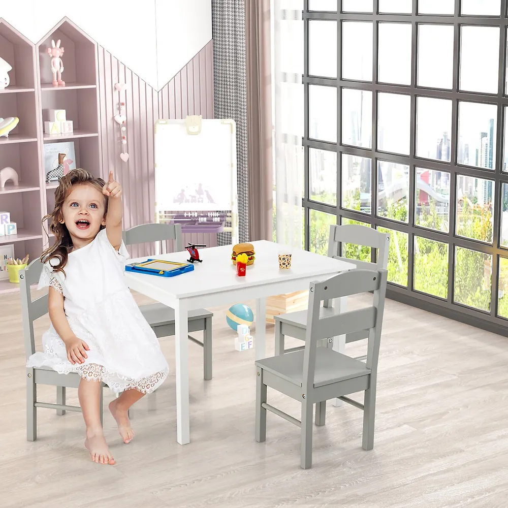 Costway Kids Table & Chair Set Wooden Activity Art Study Desk w/Storage  Space White