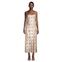 Drape-Strap Jacquard Satin Slip Dress