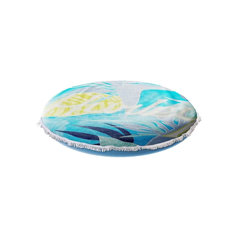 Palm-Leaf-Print Inflatable Towel-Top Island Pool Float