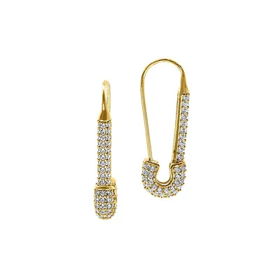 Eseosa 18K Goldplated & Cubic Zirconia Safety Pin Earrings