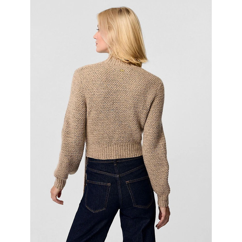 Aspen Long-Sleeve Tie-Front Turtleneck Sweater