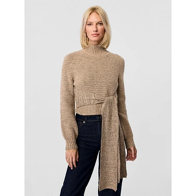 Aspen Long-Sleeve Tie-Front Turtleneck Sweater