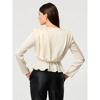 Adeline Long-Sleeve V-Neck Peplum Blouse