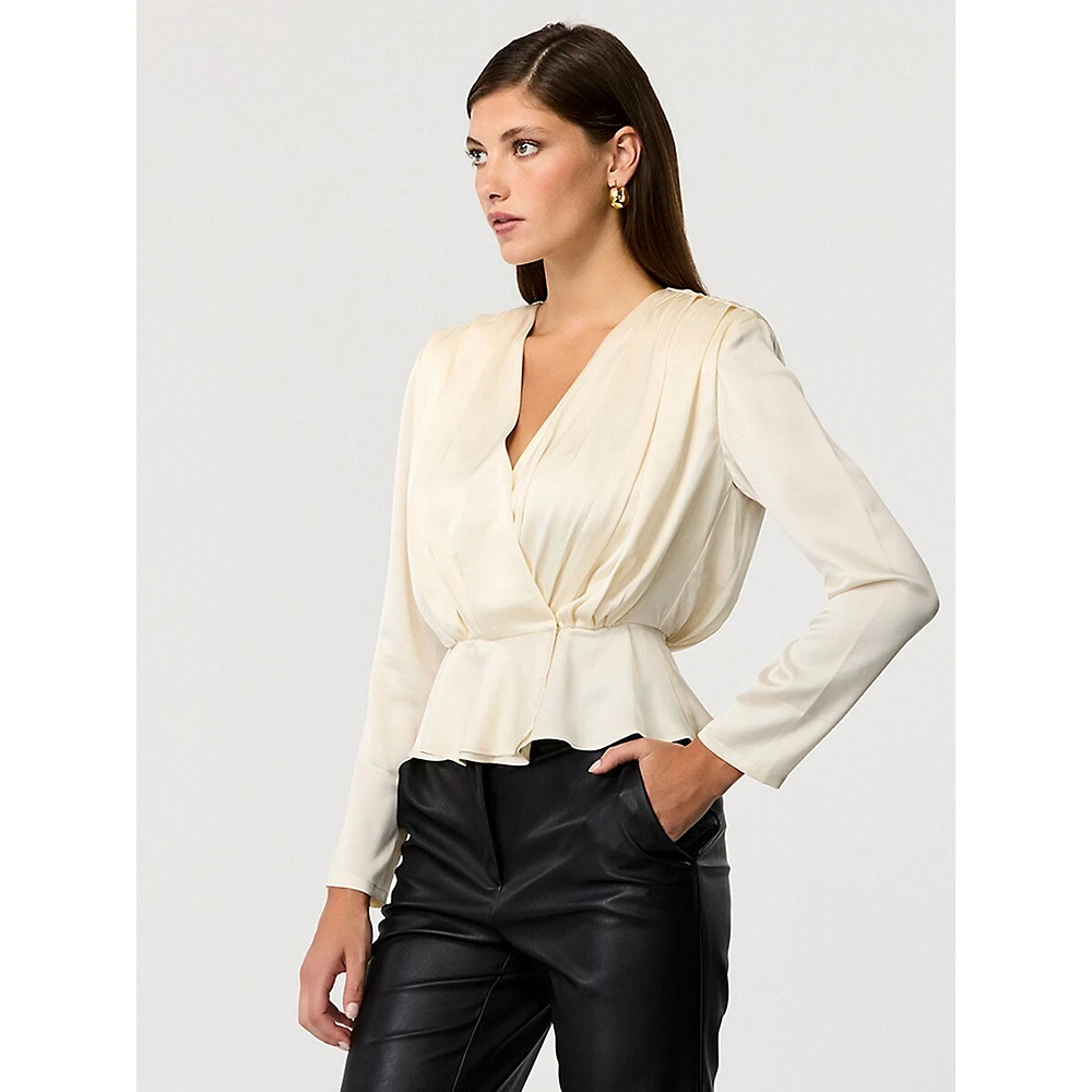 Adeline Long-Sleeve V-Neck Peplum Blouse