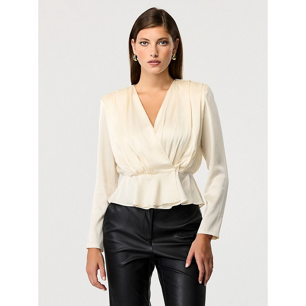 Adeline Long-Sleeve V-Neck Peplum Blouse