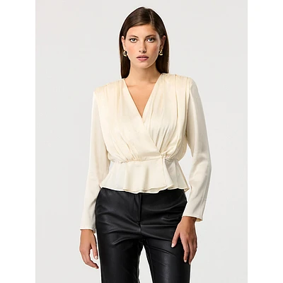 Adeline Long-Sleeve V-Neck Peplum Blouse