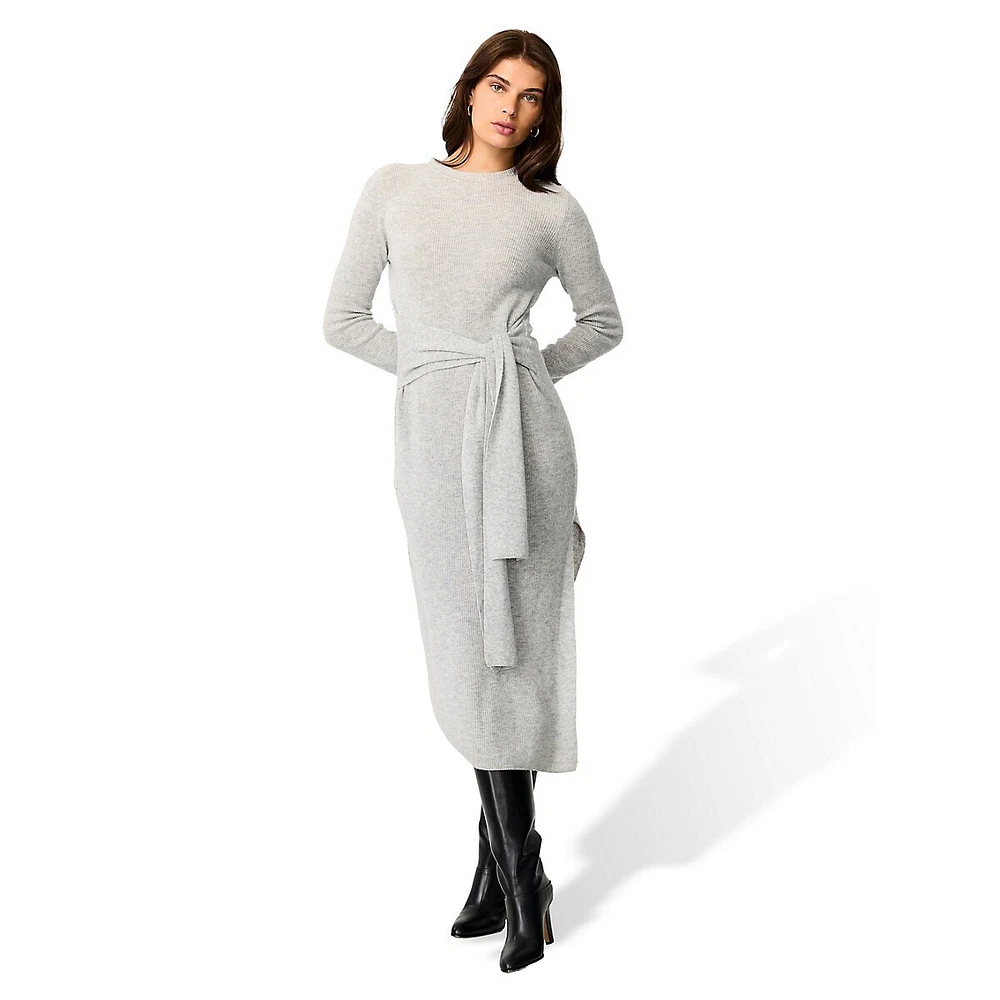 Blakely Long-Sleeve Tie-Front Knit Midi Dress