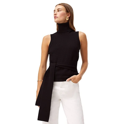 Celeste Sleeveless Tie-Front Turtleneck Top