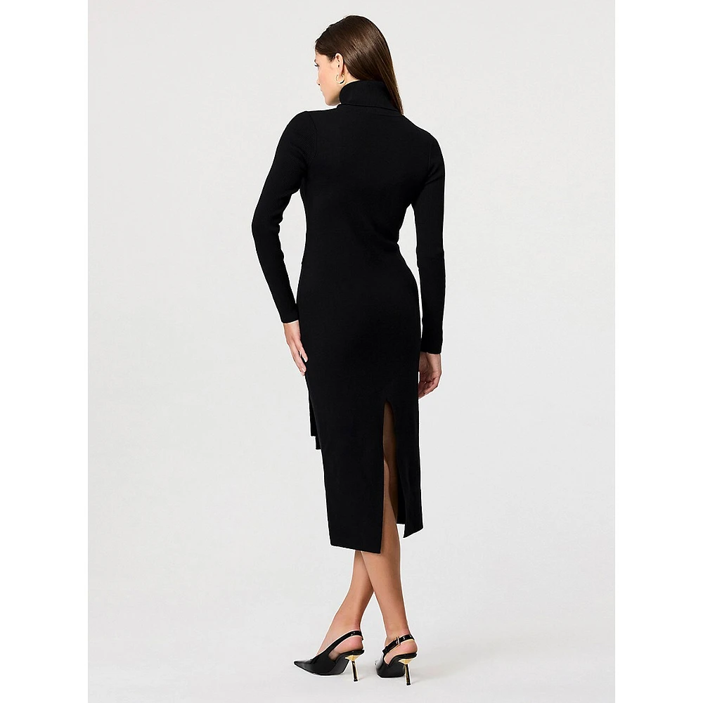 Logan Long-Sleeve Tie-Front Turtleneck Dress