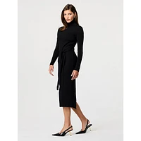 Logan Long-Sleeve Tie-Front Turtleneck Dress