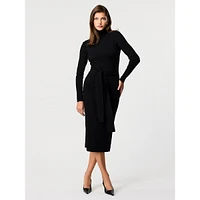 Logan Long-Sleeve Tie-Front Turtleneck Dress