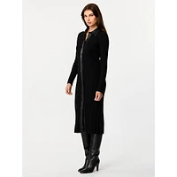 Medina Vegan Leather-Trim Ribbed Shirt Dress