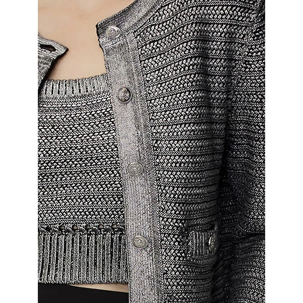 Textured Foil-Finish Cotton Cardigan