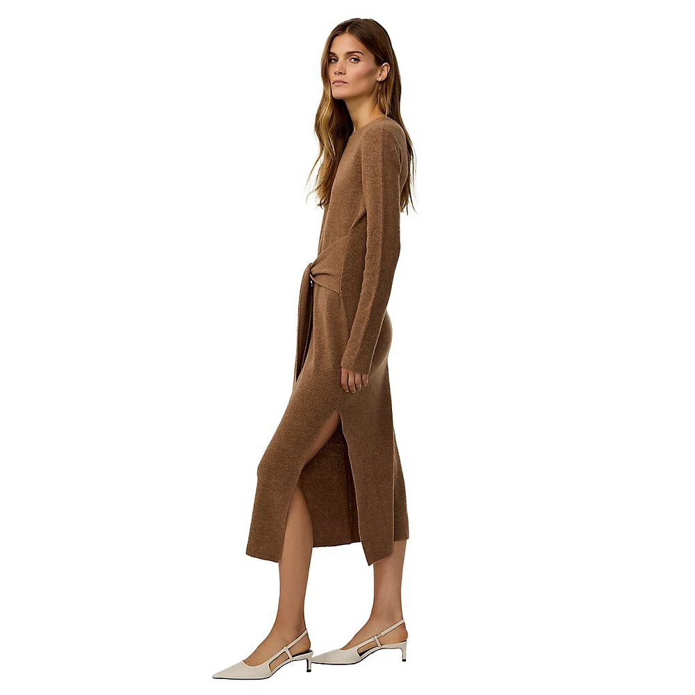 Wool & Cashmere Tie-Front Midi Sweater Dress