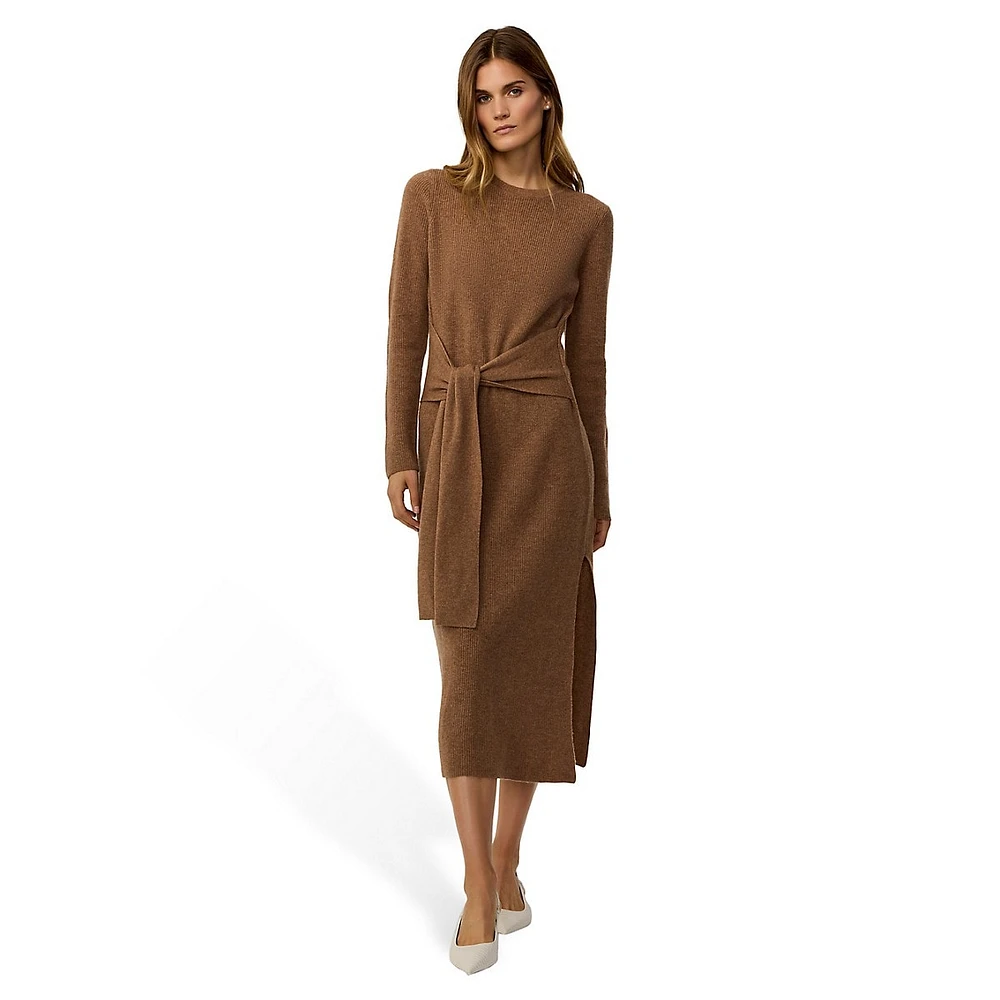 Wool & Cashmere Tie-Front Midi Sweater Dress