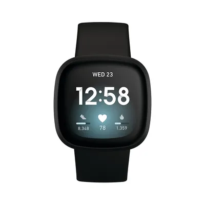 Unisex Versa 3 Aluminum & Silicone Smartwatch FB511BKBKFRCJK - Black