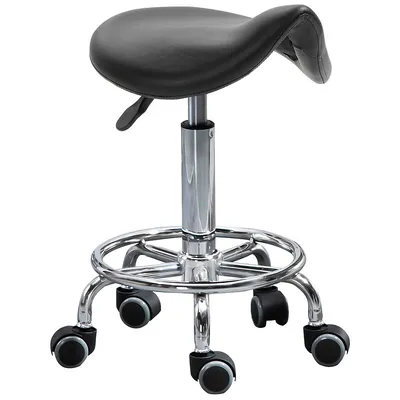 Pu Leather Rolling Saddle Stool With Footrest