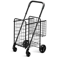 Folding Shopping Cart Jumbo Basket Rolling Utility Trolley Adjustable Handle