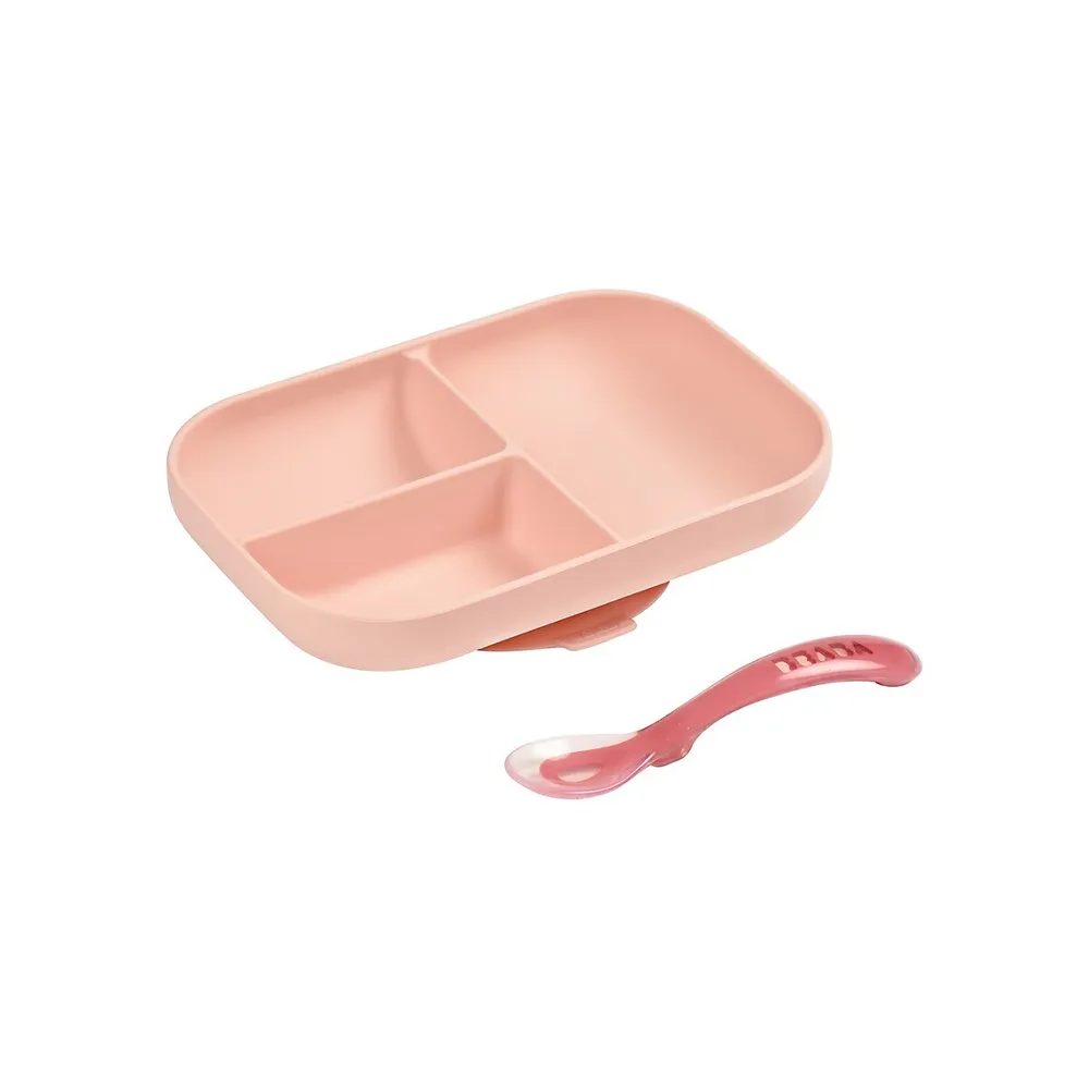 Little Kid's Silicone Divided Plate & Self-Feeding Spoon Set