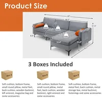 Modular L-shaped Sectional Sofa With Reversible Chaise & 2 Usb Ports Ash Grey