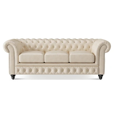 Parma 64" Wide Full-aniline Leather Loveseats Chesterfield Sofa