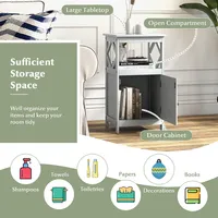 Bathroom Floor Cabinet Side Storage Organizer With Open Shelf & Single Door Grey/white