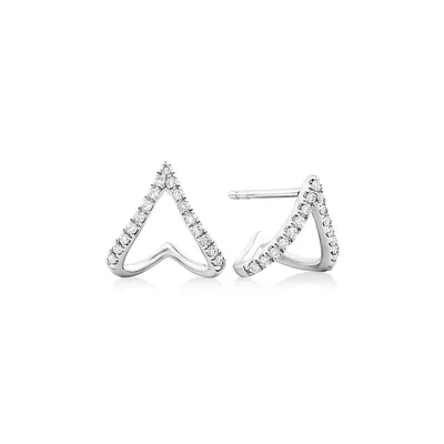 Chevron Stud Earrings With 0.17 Carat Tw Of Diamonds In Sterling Silver