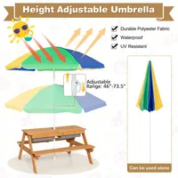 3-in-1 Kids Picnic Table Wooden Outdoor Sand & Water Table W/umbrella Play Boxes