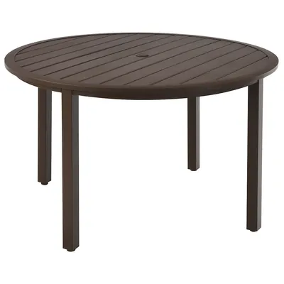 49" Round Patio Dining Table Metal Slatted Table With Umbrella Hole