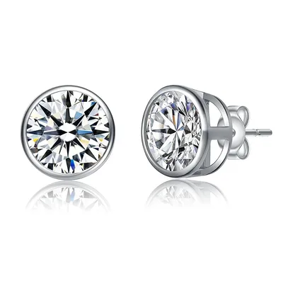 Sterling Silver With 2.40ctw Round Lab Created Moissanite Modern Bezel Stud Earrings