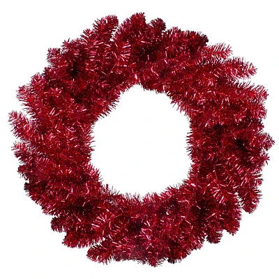 24" Metallic Red Artificial Double Tinsel Christmas Wreath - Unlit