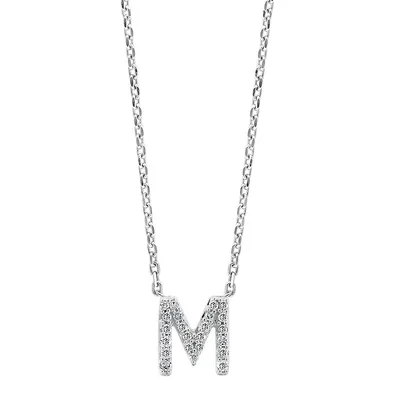 Silver Diamond M Pendant Necklace