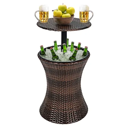 Patio Rattan Cooler Bar Table Cocktail Coffee Table Height Adjustable