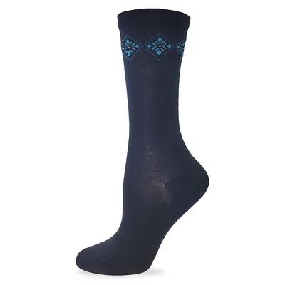Women's Embroidered Rayon From Bamboo-Blend Crew Socks