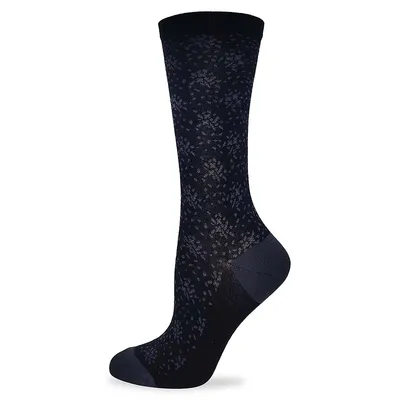 Women's Floral Leaves Rayon From Bamboo-Blend Crew Socks