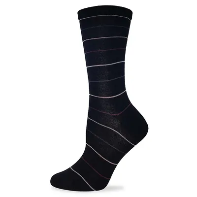Women's Pinstriped Rayon From Bamboo-Blend Crew Socks