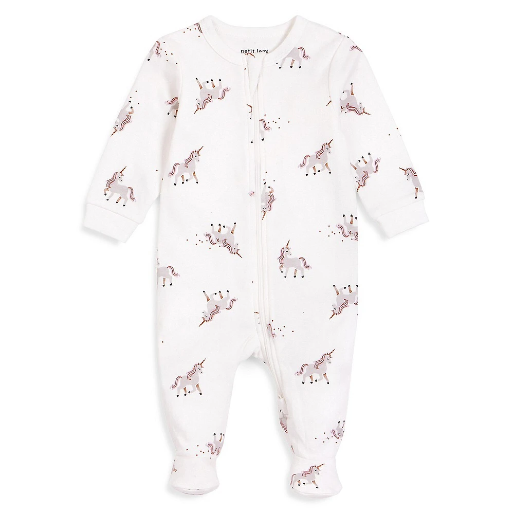 Baby Girl's Unicorn-Print Footie