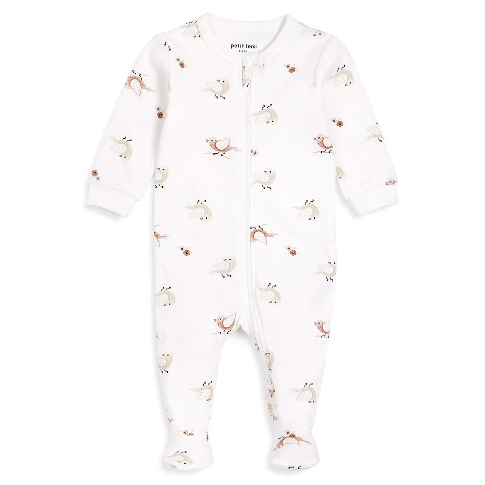 Baby Girl's Birds Print Footed Sleeper