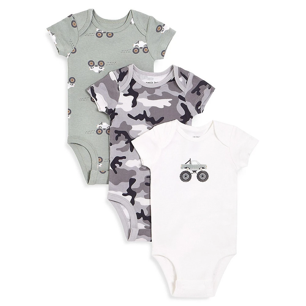 Baby Boy's 3-Piece Monster Truck Print Bodysuit Set