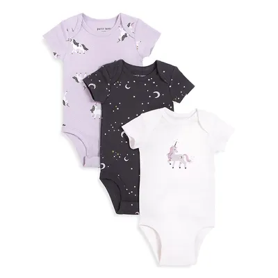Baby Girl's 3-Pack Unicorn-Print Diaper Shirts