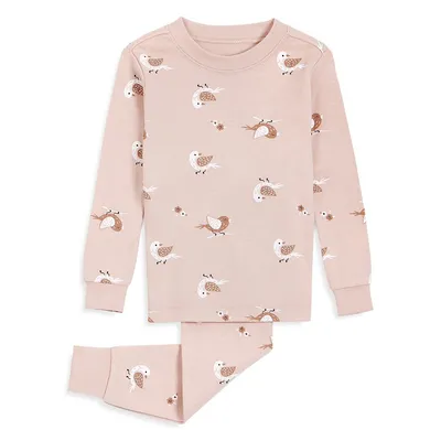 Baby Girls Two-Piece Birds Print Top & Pants Pyjama Set