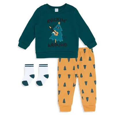 Baby Boy's 3-Piece Christmas Tree Pyjama Set