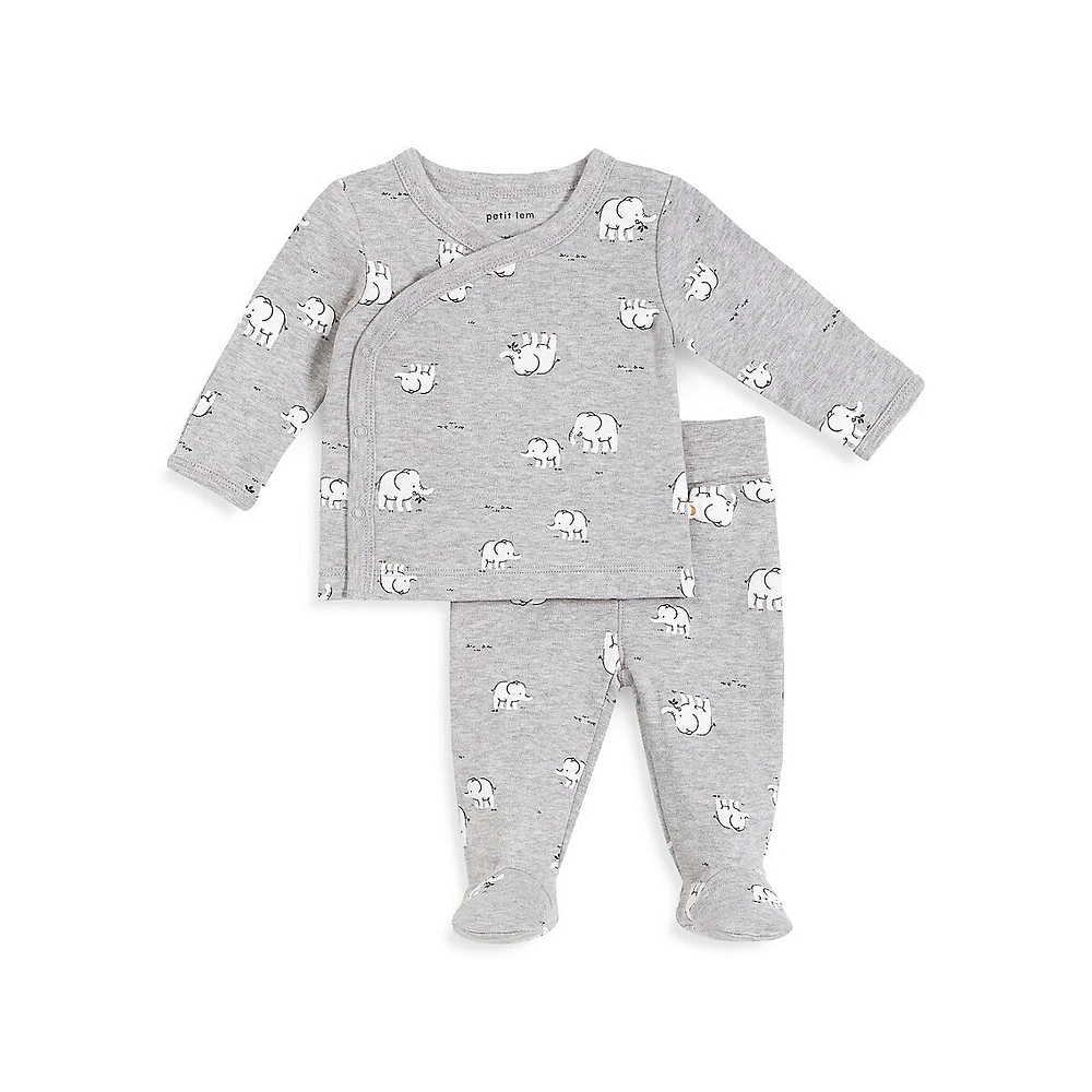 Baby's 2-Piece Elephants Printed Top & Pant Set