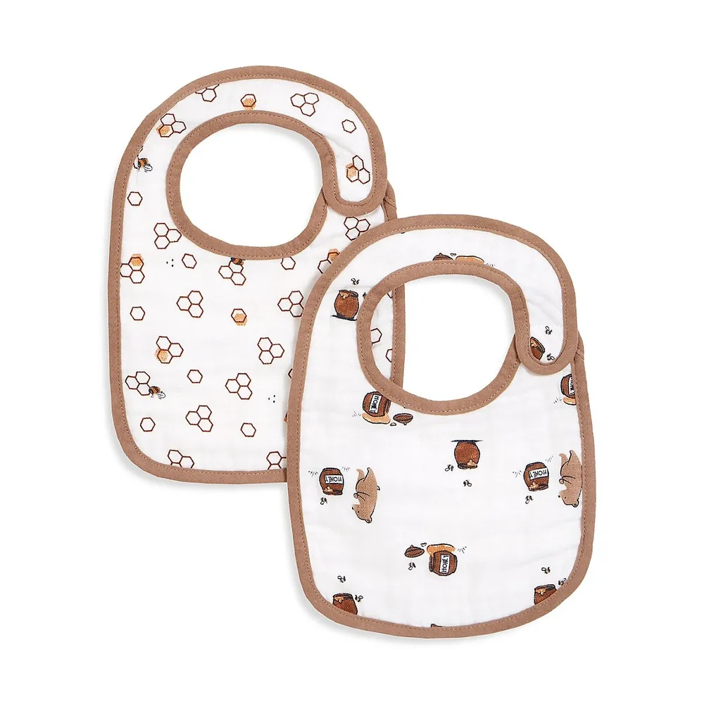 Baby's 2-Piece Bear & Honey-Print Bib Set