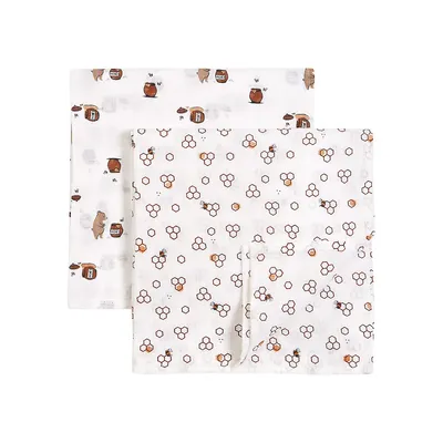 Ensemble couverture d'emmaillotage imprimée ours et miel pour bébé, deux pièces