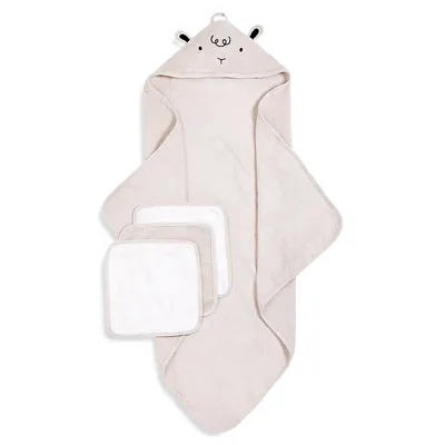 Baby's 4-Piece Hooded Sheep Bath Towel & Cloth Set